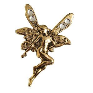 Gold Tone Clear Rhinestone Fairy Lapel Pin L214
